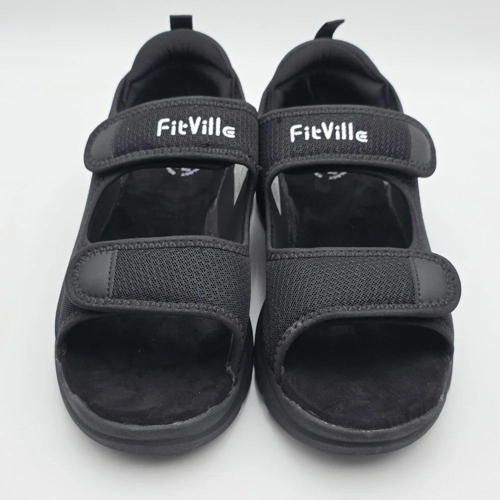 FitVille Women's Diabetic Sandals Casual Comfort Adjustable Shoes Black Size 10W